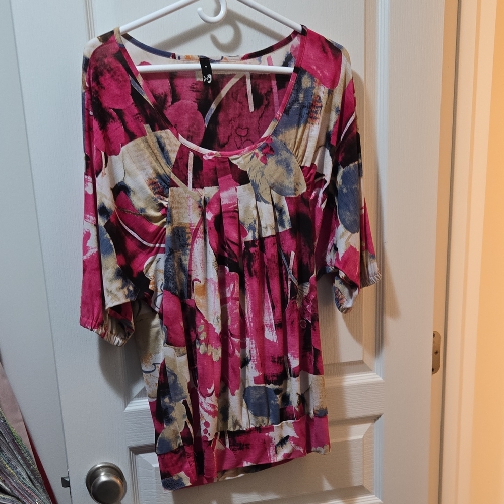 Ing Women's Abstract Floral Blouse - Pink, Blue, and Cream